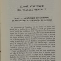 0015 - Page 13 - Exposé analytique des travaux originaux. Diabète pancréatique expérimental et métabolisme des hydrates de carbone