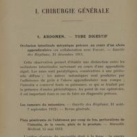 0009 - Page 7 - Travaux scientifiques. I. Chirurgie générale. 1. Abdomen. - Tube digestif