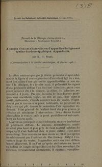 0001 - Page 1 - A propos d'un cas d'insertion sur l'appendice du ligament cystico-duodéno-épiploïque. Appendicite, par M. G. Ferry. Extrait des Bulletins de la Société Anatomique, Février 1924
