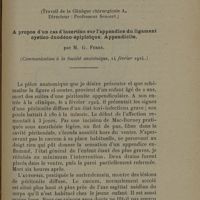 0001 - Page 1 - A propos d'un cas d'insertion sur l'appendice du ligament cystico-duodéno-épiploïque. Appendicite, par M. G. Ferry. Extrait des Bulletins de la Société Anatomique, Février 1924