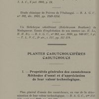 0034 - Page 32 - Plantes caoutchoucifères. Caoutchoucs. I. - Propriétés générales des caoutchoucs. Méthodes d'essai et d'appréciation de leur valeur technologique