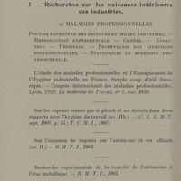 0082 - Page 80 - Recherches originales. I. - Recherches sur les nuisances intérieures des industries. a) Maladies professionnelles