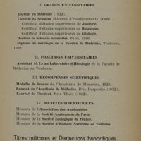0009 - Page 3 - Titres scientifiques. Grades universitaires. Fonctions universitaires. Récompenses scientifiques. Sociétés scientifiques. Titres militaires et Distinctions honorifiques