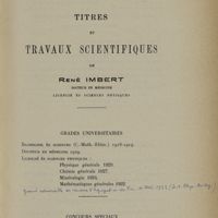 0007 - Page 5 - Titres et Travaux scientifiques de René Imbert Docteur en Médecine licencié ès Sciences physiques. Grades universitaires
