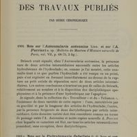 0011 - Page 9 - Liste et sommaire des travaux publiés. Par ordre chronologique. Note sur l'Antennularia antennina Linn. Et sur l'A. Perrieri / Note sur le Polyplumaria flabellata G. O. Sars et sur l'Halicornaria Ferlusi