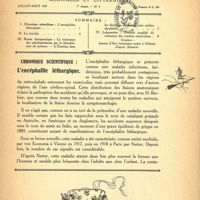 0027 - Page 1 - Sommaire / Chronique scientifique. L'encéphalite léthargique [Dr Moulins]