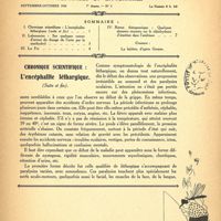 0039 - Page 1 - Sommaire / Chronique scientifique. L’encéphalite léthargique, (Suite et fin) [Dr Moulins]