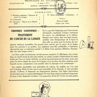 0051 - Page 1 - Sommaire / Chronique scientifique. Traitement du cancer de la langue [Dr. Moulins]