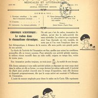 0027 - Page 1 - Sommaire / Chronique scientifique. Le radon dans le rhumatisme chronique [Dr Moulins]