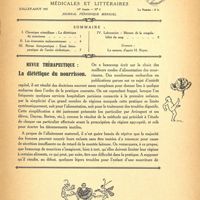 0039 - Page 1 - Sommaire / Revue thérapeutique. La diététique du nourrisson [Dr Moulins]
