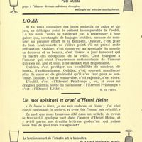 0116 - Page sans numérotation - L’Oubli [R. de Flers] / Un mot spirituel et cruel d’Henri Heine [André Thérive]
