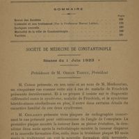 0033 - Page 169 - Sommaire. Société de médecine de Constantinople. Séance du 1 juin 1923. Présidence de M. Orhan Tahsin
