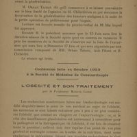 0034 - Page 170 - Société de médecine de Constantinople. Séance du 1 juin 1923. Présidence de M. Orhan Tahsin / Conférence faite en octobre 1922 à la société de médecine de Constantinople. L'obésité et son traitement, par le Professeur Marcel Labbé