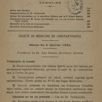 0121 - Page 291 - Sommaire / Société de médecine de Constantinople. Séance du 4 janvier 1924. Présidence du Dr. Aziz Fikret