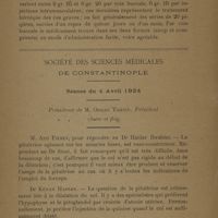 0185 - Page 353 - Notes pharmacologiques. Traitement des maladies des voies respiratoires et de la tuberculose pulmonaire par un éther glycéro-gaïacolique : le résyl / Société des sciences médicales de Constantinople. Séance du 4 avril 1924. Présidence de M. Orhan Tahsin (suite et fin)