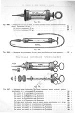 Fig. 555. Seringue nouveau modèle, en verre, barrette métal, monture caoutchouc durci... / Fig. 556. [...]