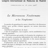 0011 - Page 11 - II- Congrès international de Médecine de Madrid. Le Micrococcus Néoformans et les néoplasmes.