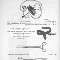 0072 - Page 74 - Phonendoscope de Bazzi et Bianchi. Photophore frontal à bandeau. Pince pour abaissement de l'utérus. Pince à faux-germes, de Bonnaire.