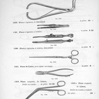 0078 - Page 80 - Pince à ligatures, de Cleveland. Pince à ligatures, à torsion. Pince à ligatures, à torsion, démontable. Pince de Lister, pour saisir les drains. Pince coupante, de Liston, droite ou courbe...