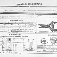 0043 - Page 42 - Lavages d'estomac / Thermomètres / Masticateur / Albuminimètre / Analyse du sucre - verrerie graduée / Crachoirs