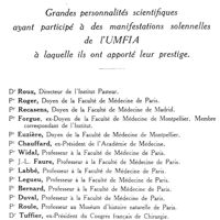 0046 - Page 44 - Page d'honneur. Grandes personnalités scientifiques ayant participé à des manifestations solennelles de l'UMFIA à laquelle ils ont apporté leur prestige.