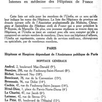 0260 - Page 258 - Liste des salles de garde des internes en médecine des Hôpitaux de France. / Paris.