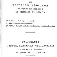 0267 - Page 265 - Liste des éditeurs médicaux docteurs en médecine et membres de l'UMFIA. / Fabricants d'instrumentation chirurgicale docteurs en médecine et membres de l'UMFIA.