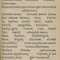 0023 - sn - Haemorrhoidas aperientia quae extrinsecùs adhibentur / Urinam proritantia, quae arenulas & lapides rumpunt