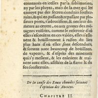 0160 - Page 144 - De la cause des eaux chaudes suiuant l'opinion des Anciens. Chapitre II