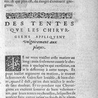 0025 - Page sans numérotation - Des tentes que les chirurgiens appliquent uulgairement aux playes