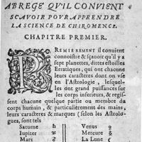 0013 - Page 1 - Abregé qu'il conuient sçauoir pour apprendre la science de chiromence. Chapitre premier