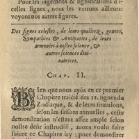0025 - Page 9 - Des signes celestes, de leurs qualitez, genres, sympathies & antipaties, de leurs armonies à nostre science, & autres sciences diuinatrices. Chap. II