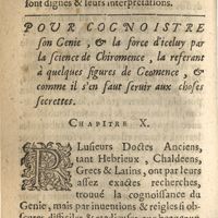 0124 - Page 108 - Pour cognoistre son genie, & la force d'iceluy par la science de chiromence, la referant à quelques figures de geomence, & comme il s'en faut seruir aux choses secrettes. Chapitre X