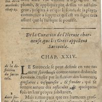 0074 - Page 56 - De la curation de l'hernie charneuse, que les Grecs appellent sarcocele. Chap. XXIV