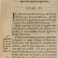 0192 - Page 174 - Suite de ce Discours, ou la maniere de traiter les playes des testes apres les auoir trépanées. Chap. VI