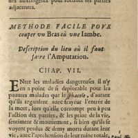 0197 - Page 179 - Methode facile pour couper un bras ou une iambe. Description du lieu où il faut faire l'amputation. Chap. VII