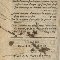0224 - Page sans numérotation - Table de la III Partie ou Traité de la cataracte