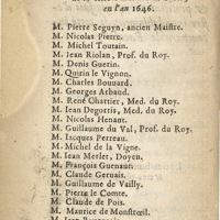 0012 - Page sans numérotation - Docteurs en Medecine de la celebre Faculté de Paris, en l'an 1646