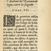 0105 - Page 89 - Refutation des raisons que l'autheur de l'examen allegue contre la saignée. Chapitre VII