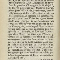 0024 - Page sans numérotation - Approbation de Monsieur le premier Chirurgien du Roy