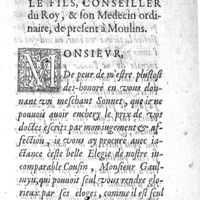 0021 - Page sans numérotation - Epistre de Mr De Lorme le fils, Conseiller du Roy, & son Medecin ordinaire, le present à Moulins