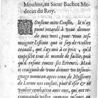 0024 - Page sans numérotation - Lettre du susdit Sieur Gaulmyn, Lieutenant Criminel au Presidial à Moulins, au Sieur Bachot Medecin du Roy
