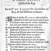 0030 - Page sans numérotation - Sonnet, acrostich & mysterieux, sur les Erreurs populaires de Monsieur Bachot Medecin du Roy, par le Sr De Lorme fils, Conseiller du Roy, & son Medecin ordinaire
