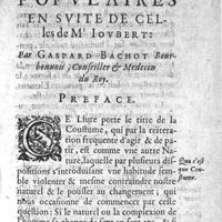 0033 - Page sans numérotation - Erreurs populaires en suite de celles de Mr Ioubert: par Gaspard Bachot Bourbonnois, Conseiller & Medecin du Roy. Preface