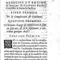 0129 - Page 1 - Livre premier. De la complexion & coustume. Question premiere. Si l'homme change de complexion de sept en sept ans, & si le septenaire y contribue quelque chose. Chapitre premier