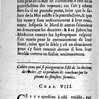 0424 - Page 296 - Contre ceux qui se plaignent en esté de la chaleur des nuits, & ce pendant ils couchent sur la plume les fenestres fermées. Chap. VIII