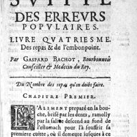0507 - Page 379 - Suitte des Erreurs populaires. Livre quatriesme. Des repas & de l'embonpoint. Du nombre des repas qu'on doit faire. Chapitre premier