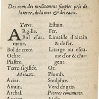 0077 - Page 17 - Chapitre V. Des noms des medicamens simples pris de la terre, de la mer & des eaux