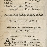 0098 - Page 38 - Chapitre XVIII. Des noms des medicamens simples secs au premier degré