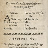 0104 - Page 44 - Chapitre XXI. Des noms des medicamens simples secs au quatriesme degré / Chapitre XXII. Des facultez & qualites manifestes & secondes des medicamens simples